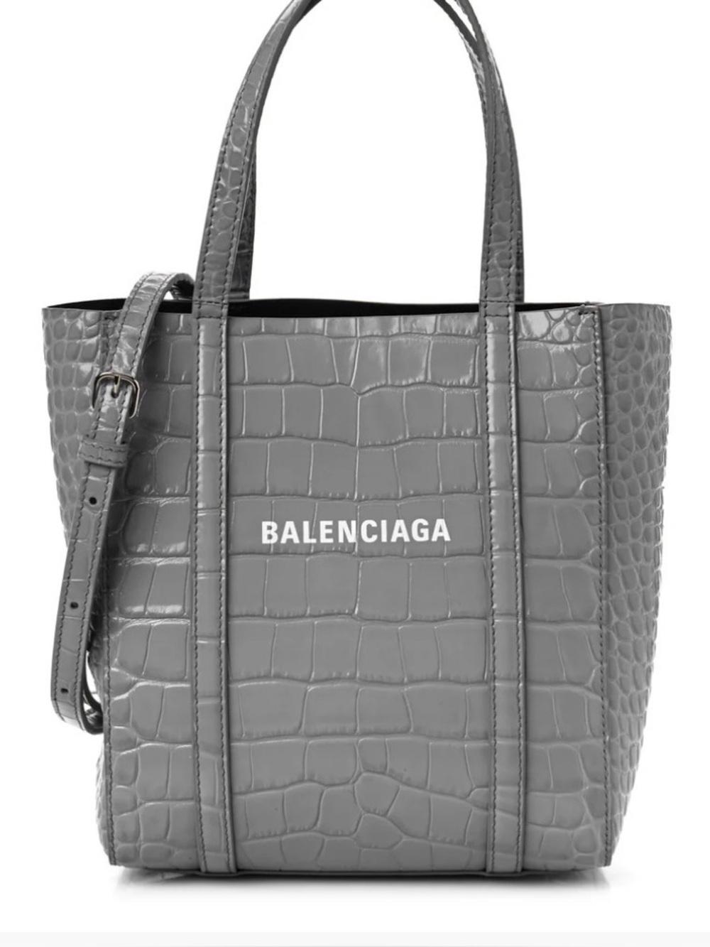 BALENCIAGA
Shiny Calfskin Logo Crocodile Embossed Everyday Tote Grey - Picture 1 of 14